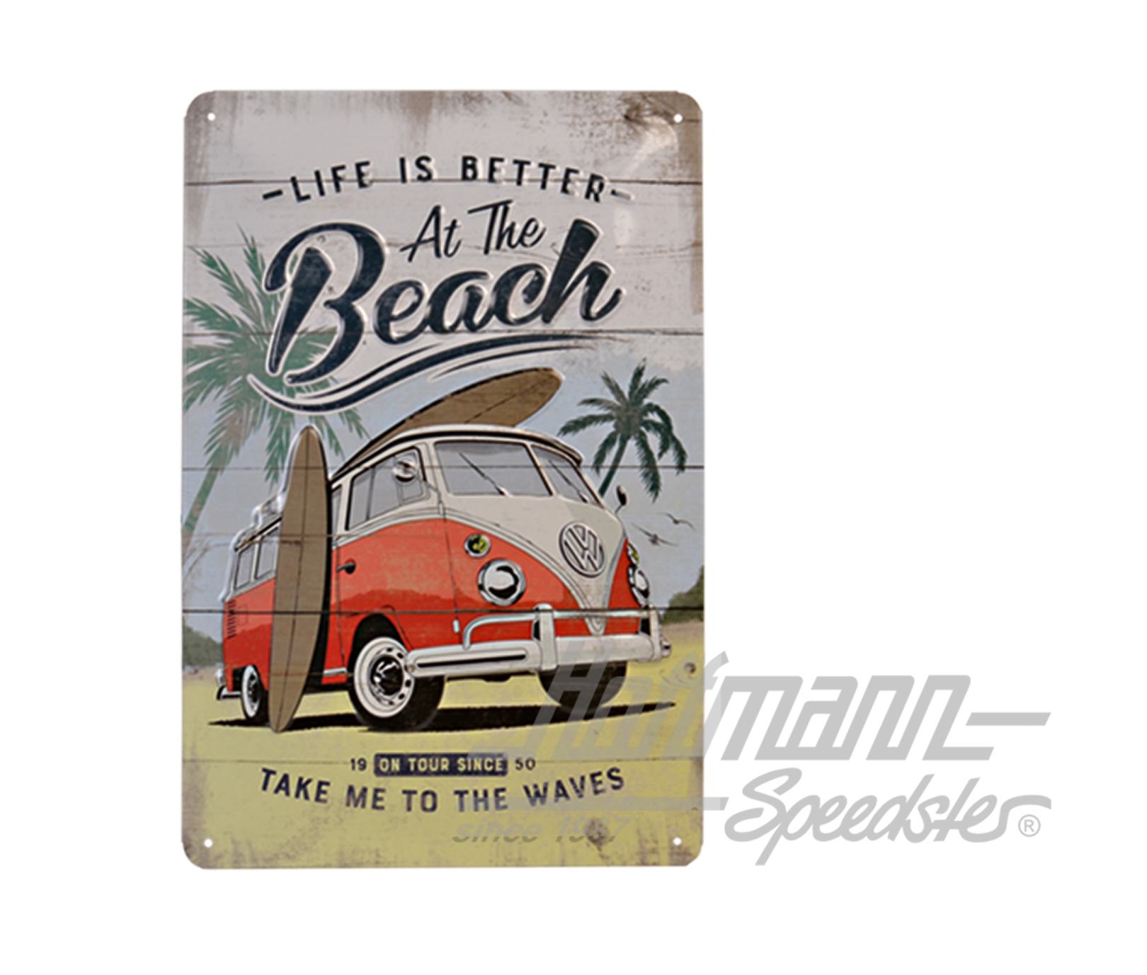 Cartello in lamiera, VW Bulli Beach, Furgone T1 |  | 021-0176-32