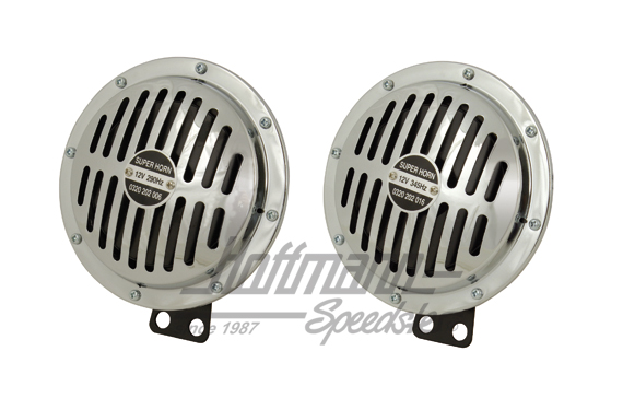 Clacson, coppia, cromato/nero, 12V, 150mm | --- --- --- | 020-4446