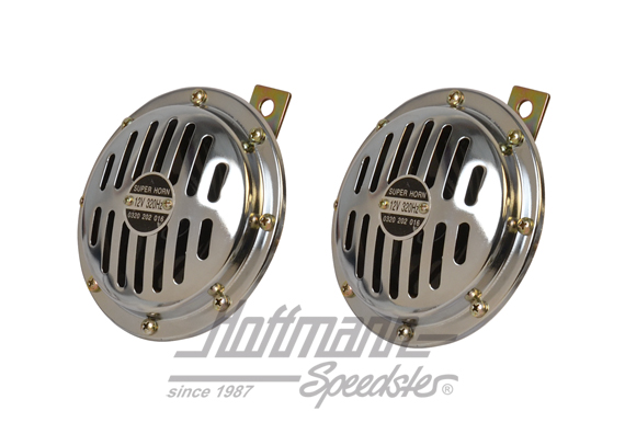 Clacson, coppia, cromato/nero, 12V, 120 mm | --- --- --- | 020-4446-10