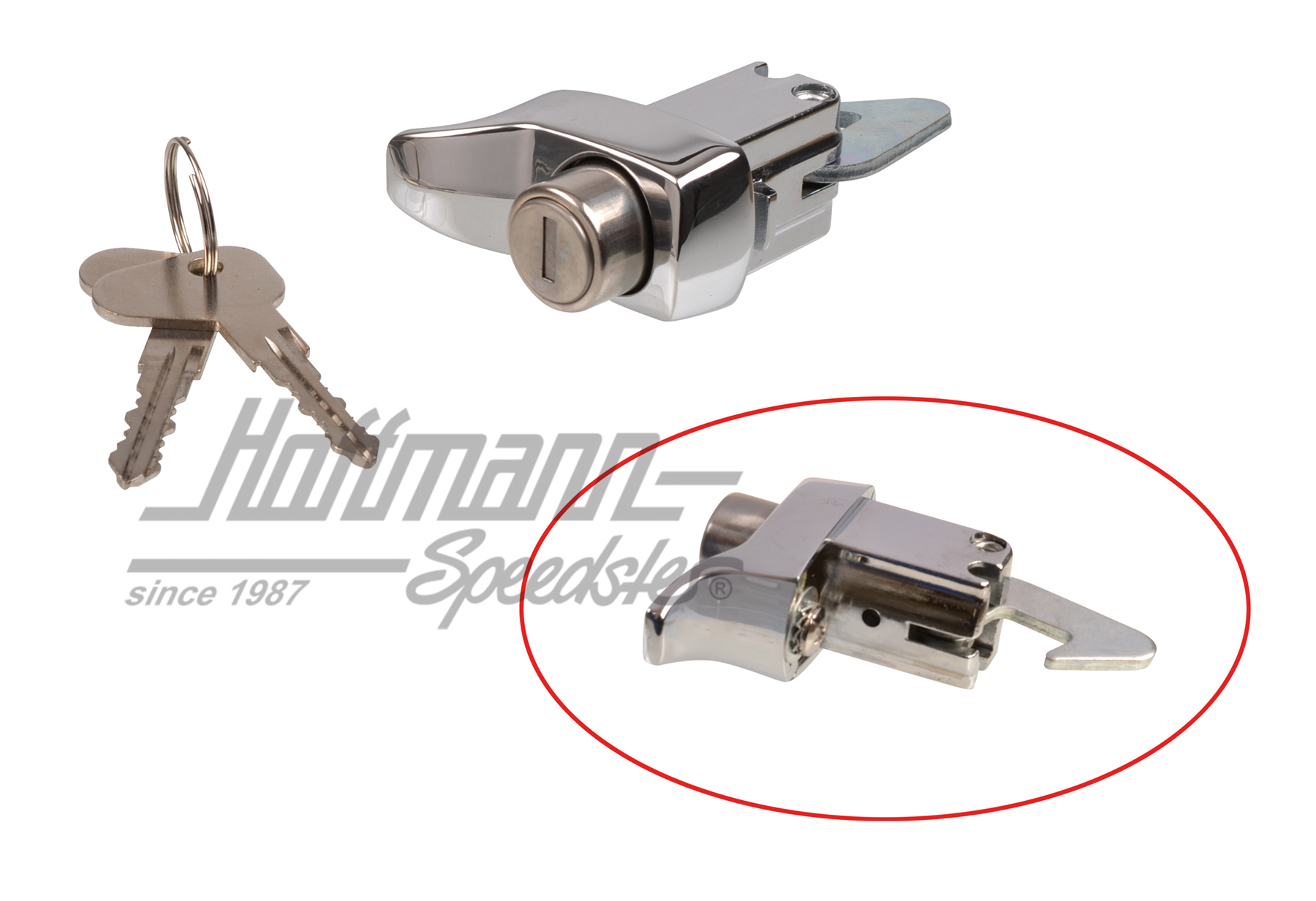 Serratura coperchio motore, 67-79, cromata | 211 827 503 D | 097-1054-05