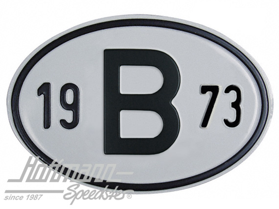Targa sigla internazionale "B" (Belgio), "1973", alluminio |  | 020-2397-73