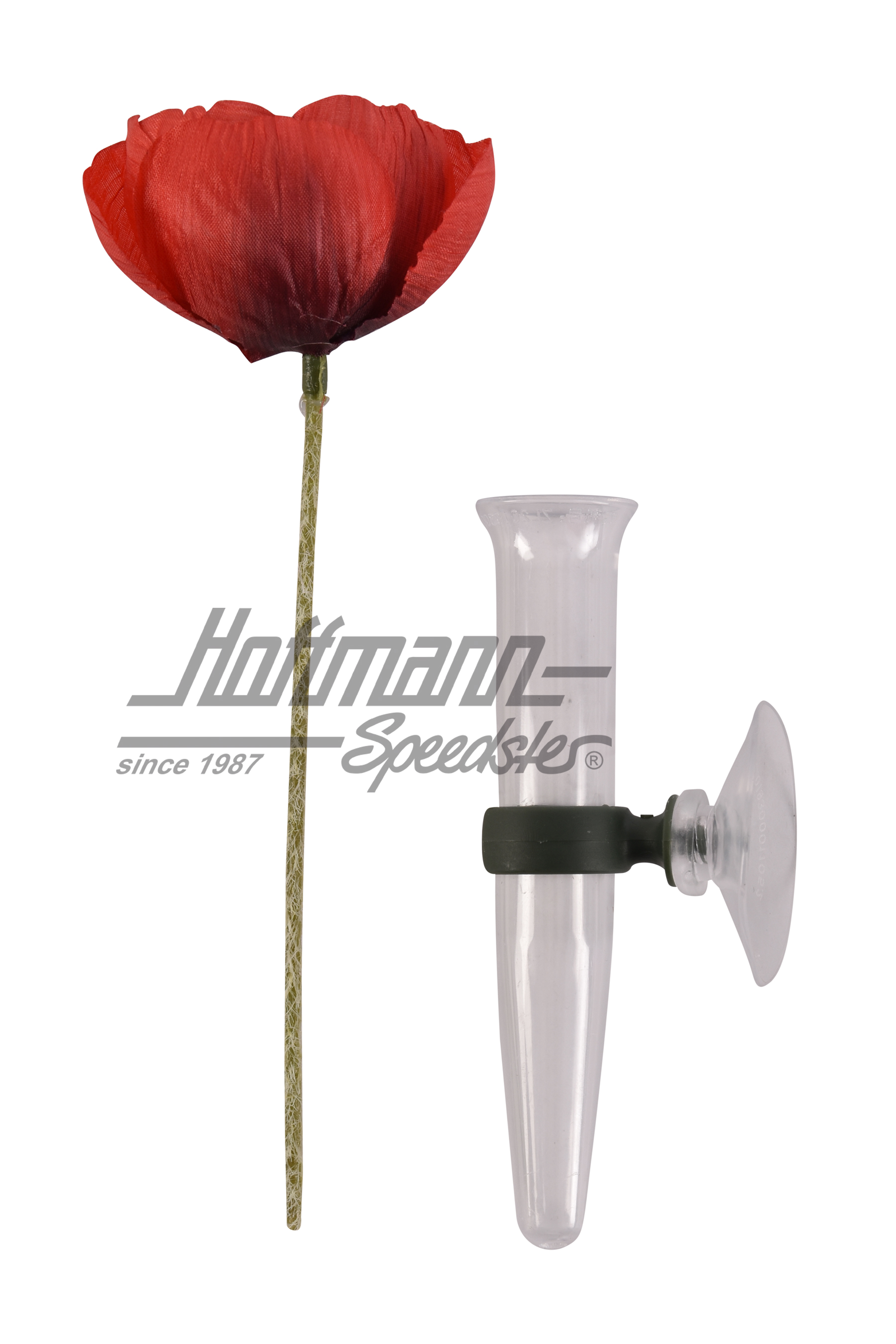 Vaso per fiori, plexiglass,  con fiore rosso                                                        