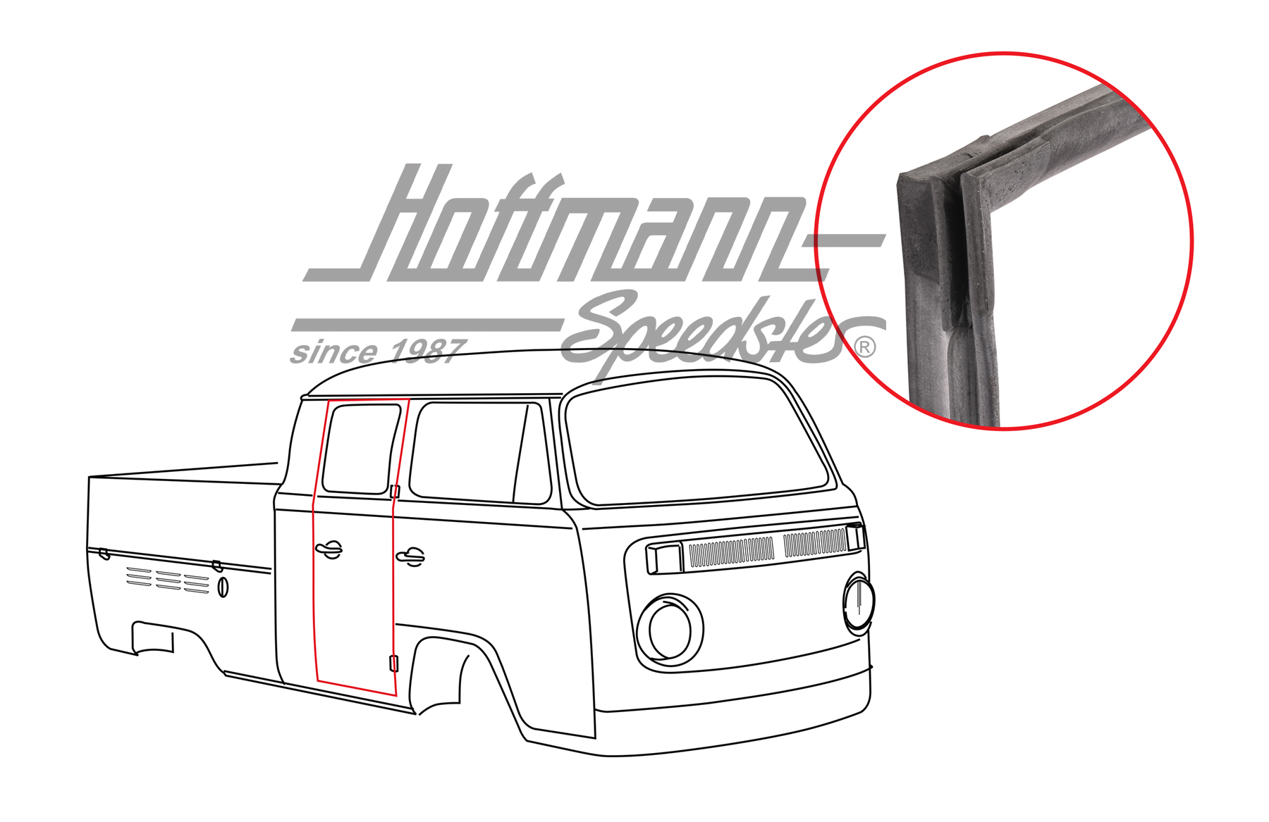 Guarnizione porta, Cabina doppia, posteriore, Furgone T2 | 268 841 817 | 090-6104