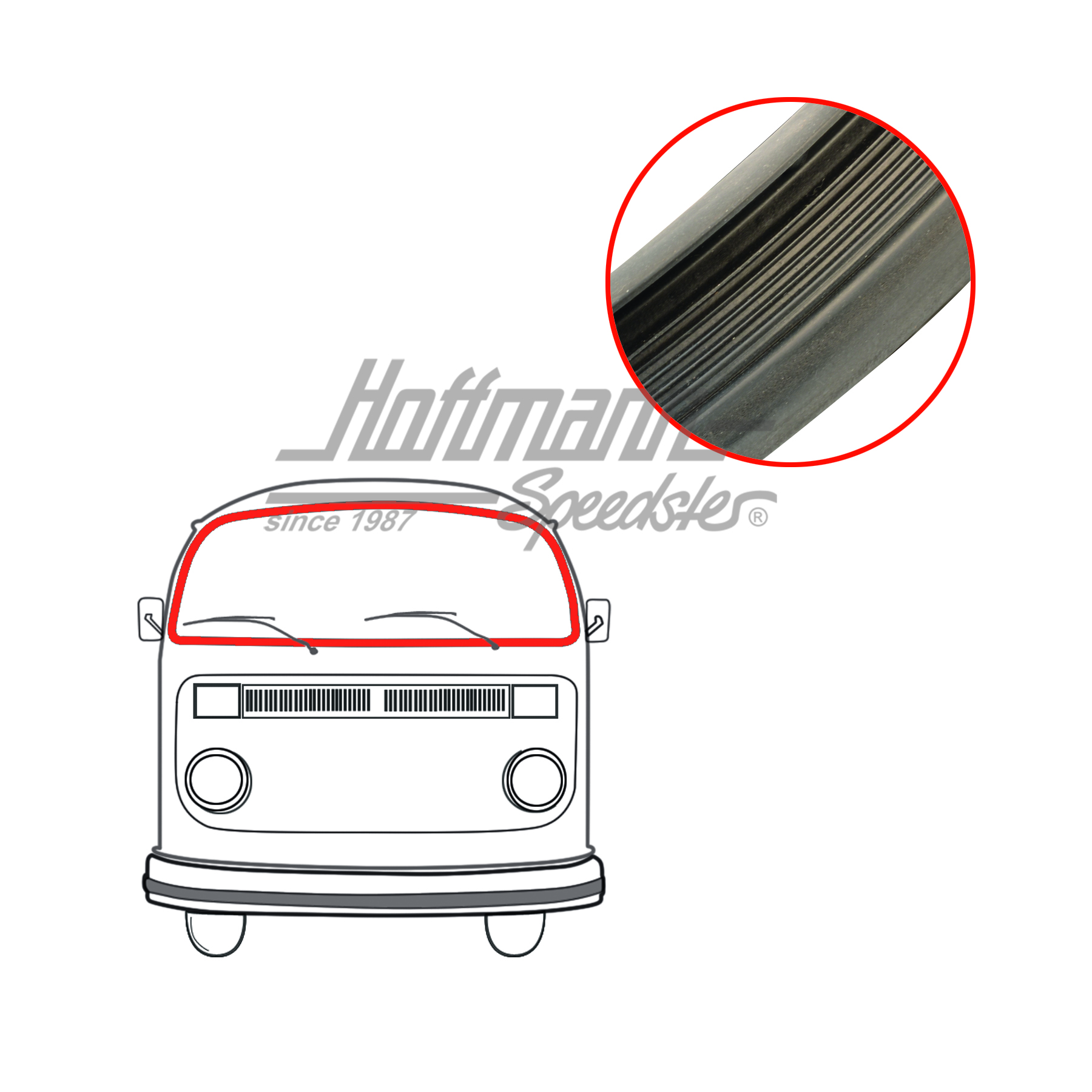 Guarnizione parabrezza, Furgone T2, 67-79, senza scanalatura | 211 845 121 D | 090-6110-03