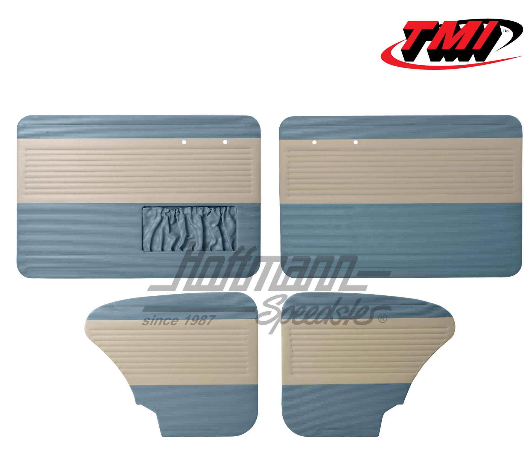 Pannelli per portiera e laterali, Maggiolino Berlina, 64-66, bianco vecchio / blu vecchio | 19-1123-24-15 | 055-7514-09