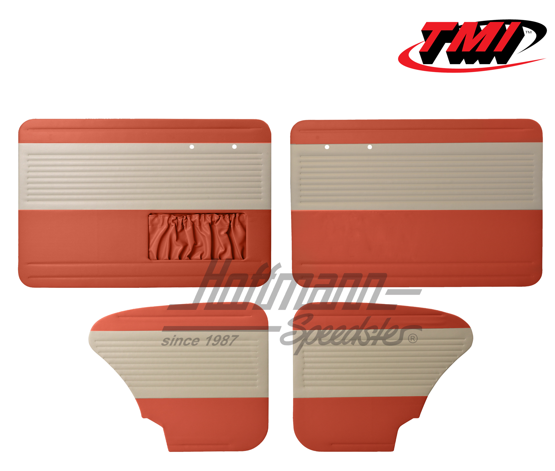 Pannelli per portiera e laterali, Maggiolino Berlina, 64-66, bianco vecchio / rosso mattone | 19-1123-23-15 | 055-7514-07
