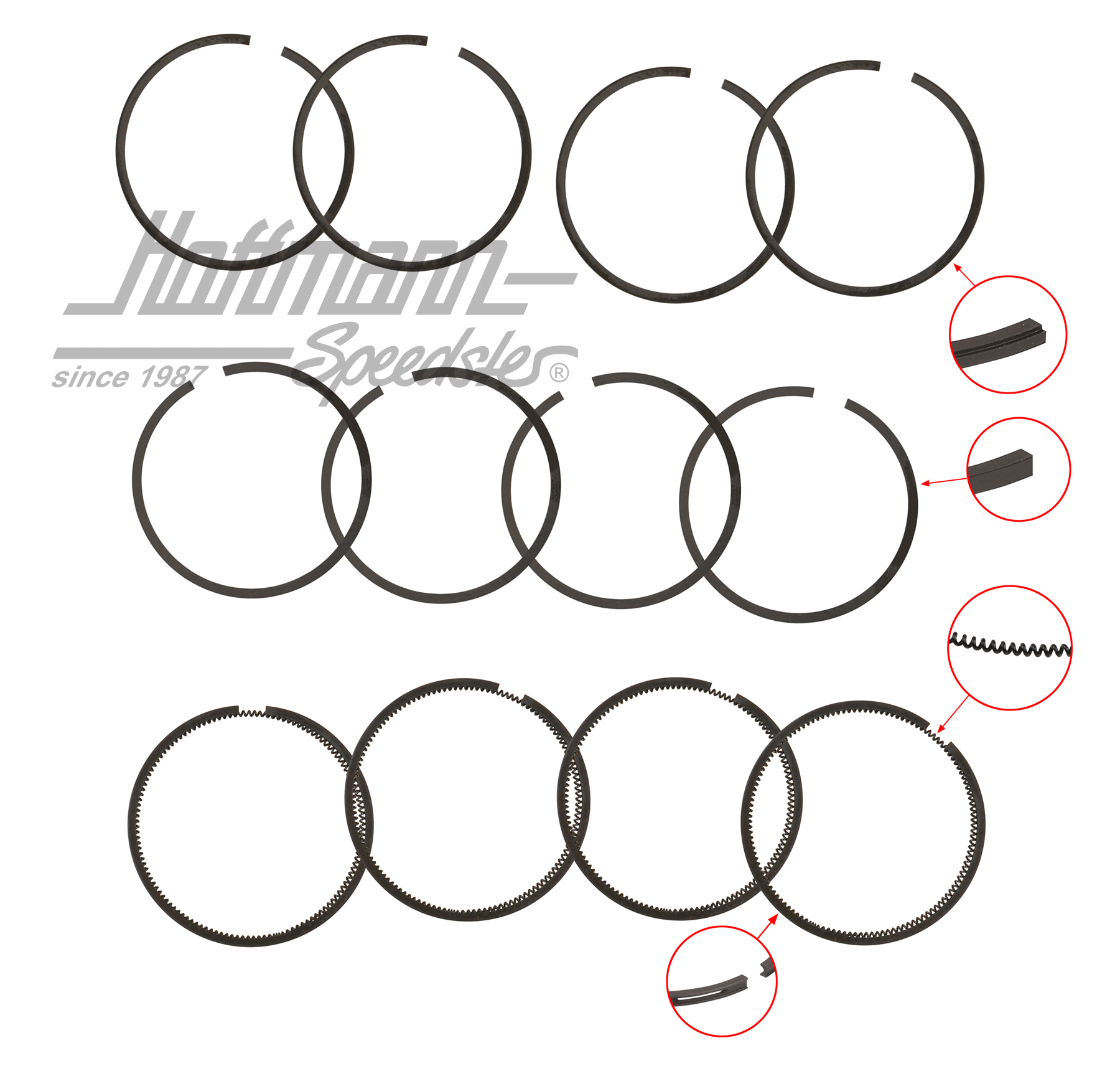 Anelli del pistone 77 mm/1200, per 4 pistoni, -.72 | 111 198 157 A | 010-0523-02